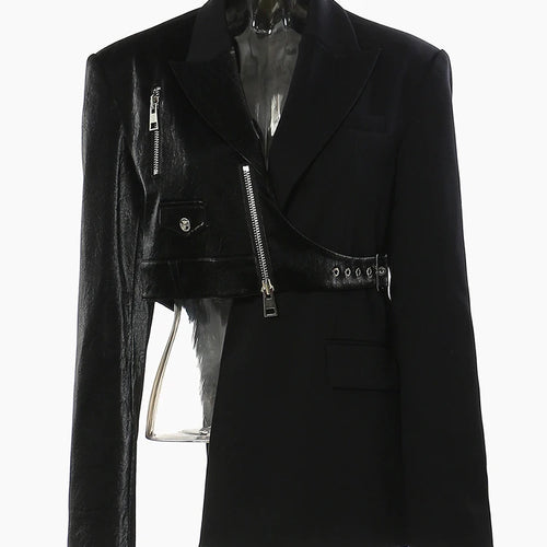 Load image into Gallery viewer, Women Black Irregular Pu Leather Blazer New Lapel Long Sleeve Loose Fit Jacket Fashion Tide Spring Autumn 2025 17A7466
