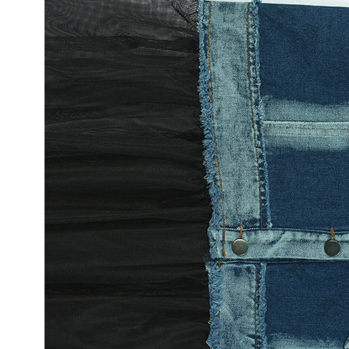 Load image into Gallery viewer, Women Black Denim Burr Mesh Spliced Big Size Vest Dress New Lapel Sleeveless Fashion Tide Spring Autumn 2025   1DJ1352
