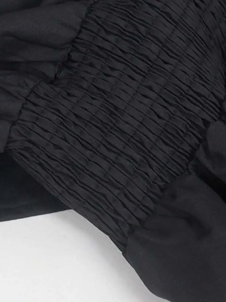 Women Black Irregular Shirt Dress New Lapel Lartern Long Sleeve Belt Waist Loose Fashion Tide Spring Autumn 2025 1DH2257