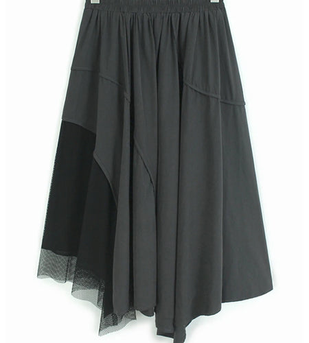 High Elastic Waist Gray Irregular Mesh Spliced A-line Half-body Skirt Women Fashion Tide New Spring Autumn 2025 1DJ1418