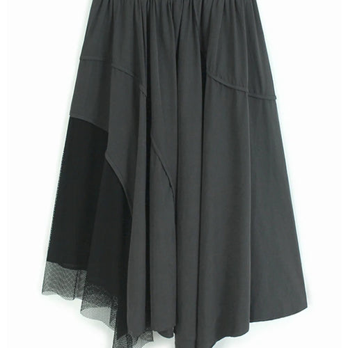 Load image into Gallery viewer, High Elastic Waist Gray Irregular Mesh Spliced A-line Half-body Skirt Women Fashion Tide New Spring Autumn 2025 1DJ1418
