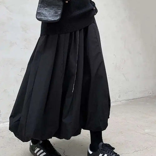 Load image into Gallery viewer, High Elastic Waist Black Brief Topstitched Long A-line Half-body Skirt Women Fashion Tide New Spring Autumn 2025 1DH8357
