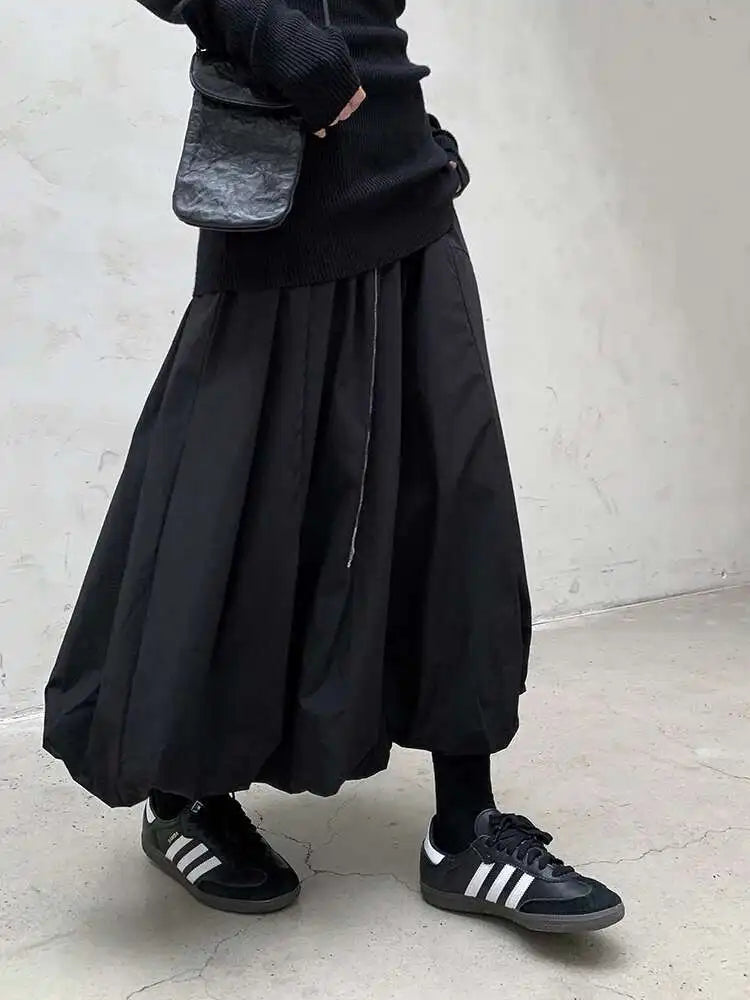 High Elastic Waist Black Brief Topstitched Long A-line Half-body Skirt Women Fashion Tide New Spring Autumn 2025 1DH8357