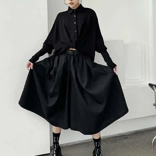 Load image into Gallery viewer, High Elastic Waist Black Belted Calf-Length Wide Leg Pants New Trousers Women Fashion Tide Spring Autumn 2025 1DH9367
