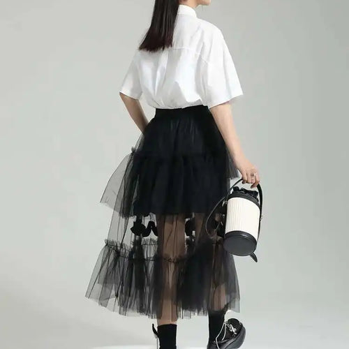 Load image into Gallery viewer, High Elastic Waist Black Irregular Mesh Perspective Midi Half-body Skirt Women Fashion Tide New Spring Autumn 2025 1DF7528
