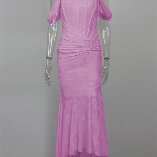 Load image into Gallery viewer, Off-shoulder Backless Sexy Evening Dress For Women Purple Sleeveless Strapless Ruched Bodycon Club Party Dress
