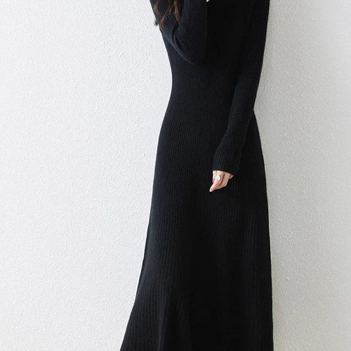 Load image into Gallery viewer, Winter/ Autumn Oneck Female Dresses 100% Wool Knitted Dress For Women 2024 New Arrival  Long Style 6Colors Jumpers
