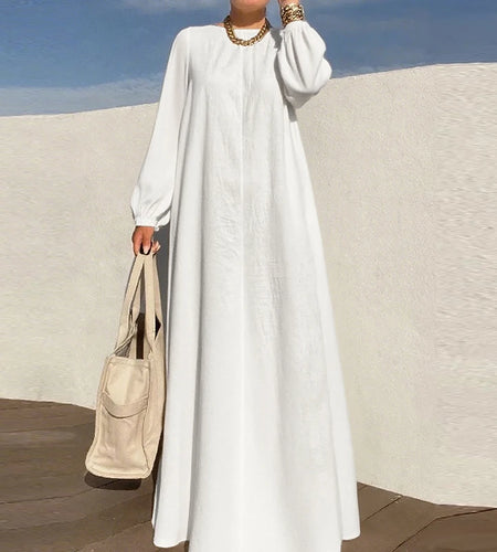 Woman Spring Fall Solid Color Original Creation Maxi Dresses 2025 Long Sleeves Loose Zipper Casual Dress Female Clothes