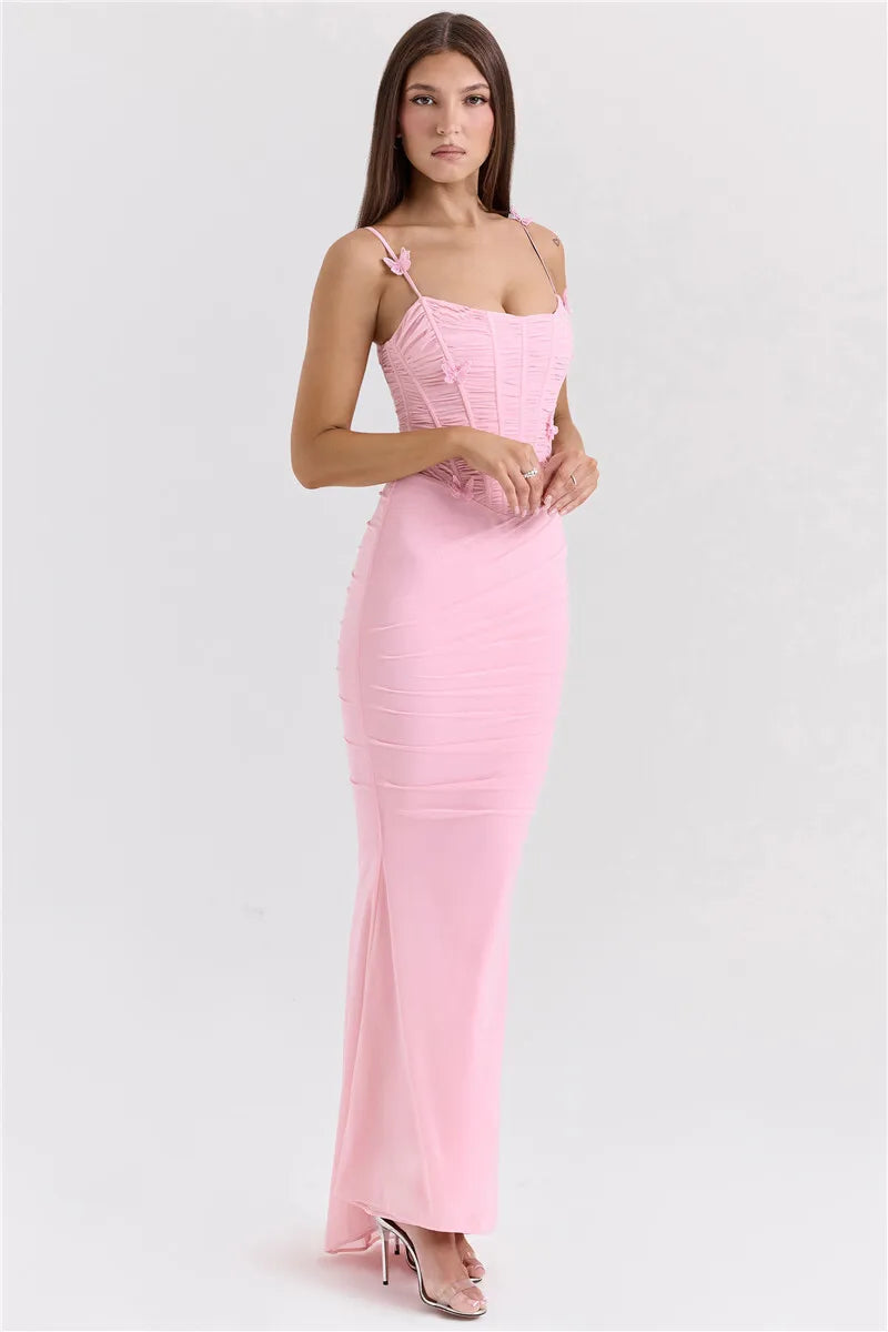 Bow Spaghetti Strap Sexy Maxi Dress For Women Gown Elegant Off-shoulder Sleeveless Backless Evening Club Party Dress