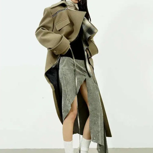 Load image into Gallery viewer, High Waist Gray Green Rhinestones Irregular Elegant Half-body Skirt Women Fashion Tide New Spring Autumn 2025 1DH8207
