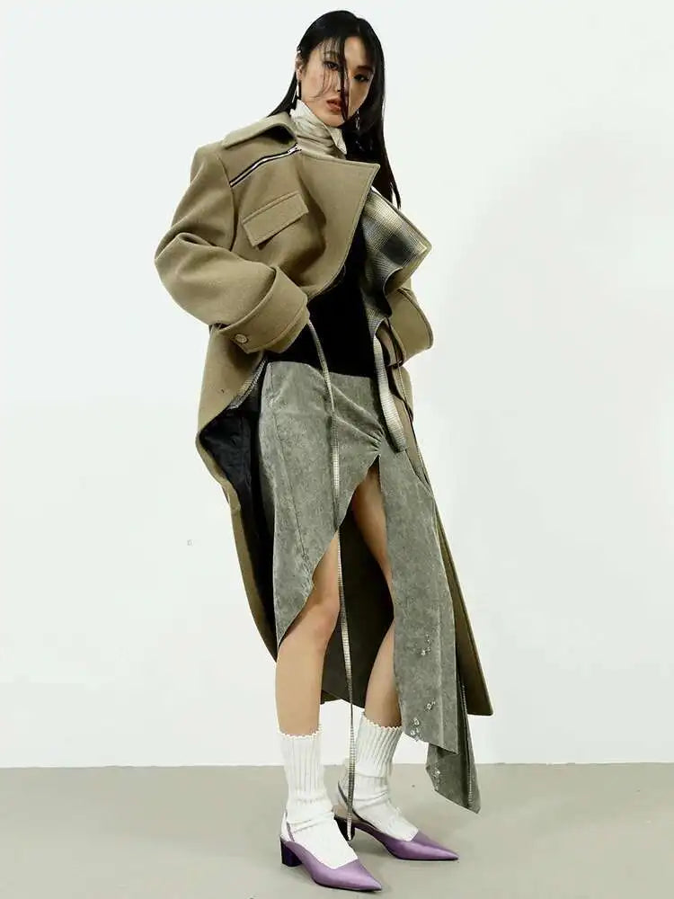 High Waist Gray Green Rhinestones Irregular Elegant Half-body Skirt Women Fashion Tide New Spring Autumn 2025 1DH8207