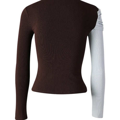 Load image into Gallery viewer, Women Black Coffee Color-block Elegant Slim T-shirt New Turtleneck Long Sleeve Fashion Tide Spring Autumn 2025 CPG3266
