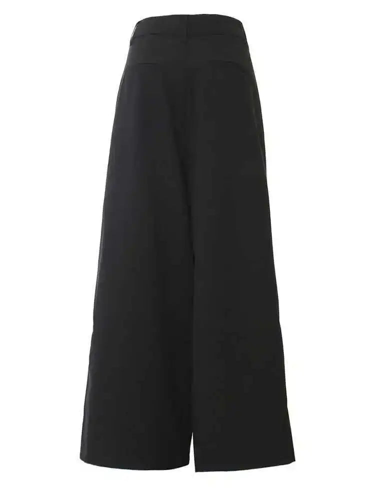 High Elastic Waist Black Gray Striped Spliced Wide Leg Pants New Trousers Women Fashion Tide Spring Autumn 2025 1DH59370