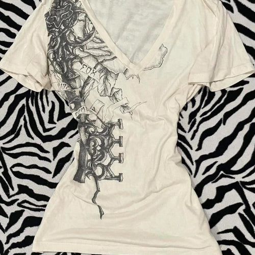 Load image into Gallery viewer, Y2k Aesthetic White Printing Punk Fairy Tshirts Harajuku Women Casual Bodycon Vintage Tees 2025 Summer Grunge Streetwear Tops
