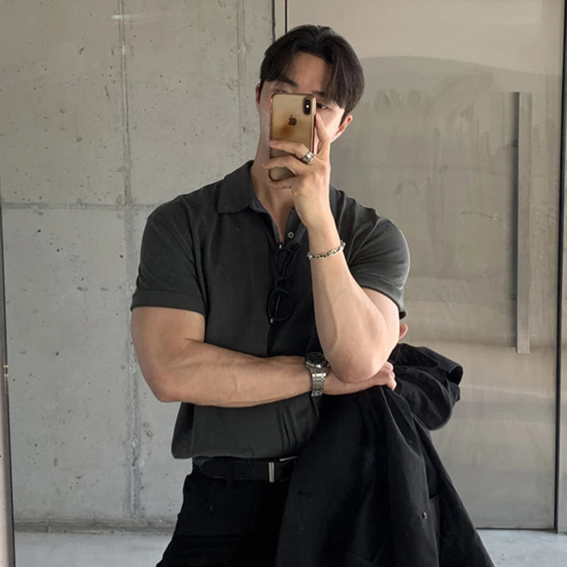 Solid Color Men's Tees Korean Style Short Sleeved Button Design Casual Menswear Loose Pullover Male T-shirts Trendy 9W1196