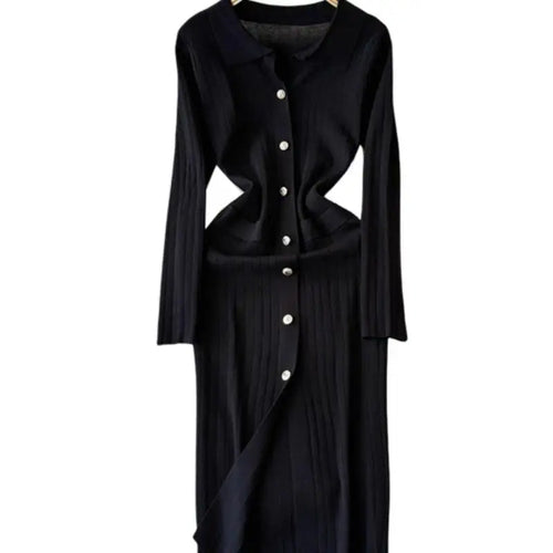 Load image into Gallery viewer, Autumn 2024 New Women's Solid Single Breasted Knitted Long Dress French Elegant Office Lady Long Sleeve Dress Simplicity Popular
