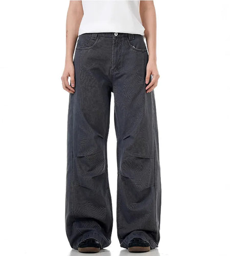 Men Flared Cargo Pants Solid Color New American Loose Straight Wide Leg Stylish Pleated Design Male Trousers Spring 9W1376