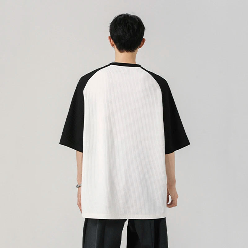 Men's T-shirts Short Sleeve New Summer Pinstripe Splicing Trendy Pullover Trendy Two Color Design Male Casual Tops 9W1933