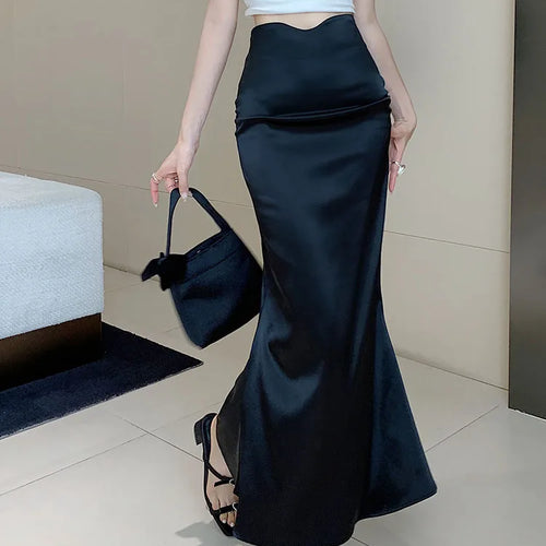 Load image into Gallery viewer, Black Office Pleated Fishtail Long Skirts Spring Summer Women 2024 Korean Version Brown High Waist Elegant Wrap Hip Skirt Ladies
