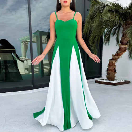 Load image into Gallery viewer, Patchwork Spaghetti Strap Maxi Dress For Women Color Contrast Slipdress Ladies Sleeveless Backless Loose Long Dress
