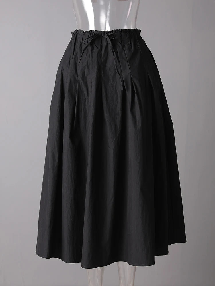 High Elastic Waist Black Bandage Pleated Pocket A-line Half-body Skirt Women Fashion Tide New Spring Autumn 2025 CPG3176
