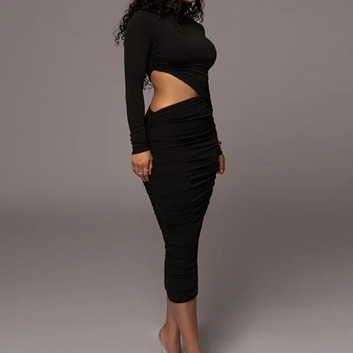 Load image into Gallery viewer, Elegant Women Long Sleeved Sexy Hollow Out Party Evening Dress Pleated Tight Elegant Formal Vestidos Autumn/winter 2025
