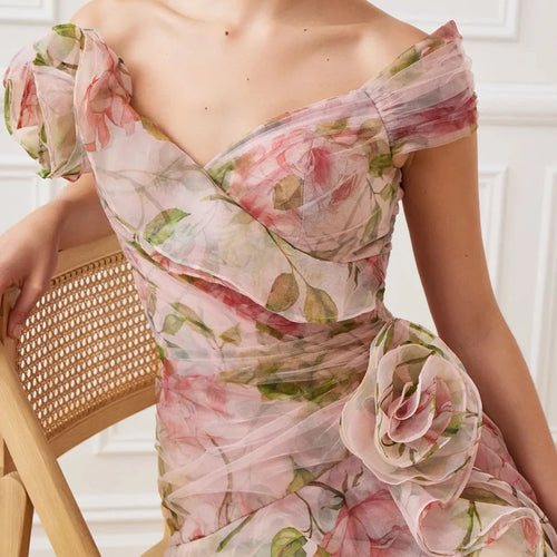 Load image into Gallery viewer, Solid Spliced Appliques Slimming Dresses For Women Slash Neck Short Sleeve High Waist Temperament Dress Female New
