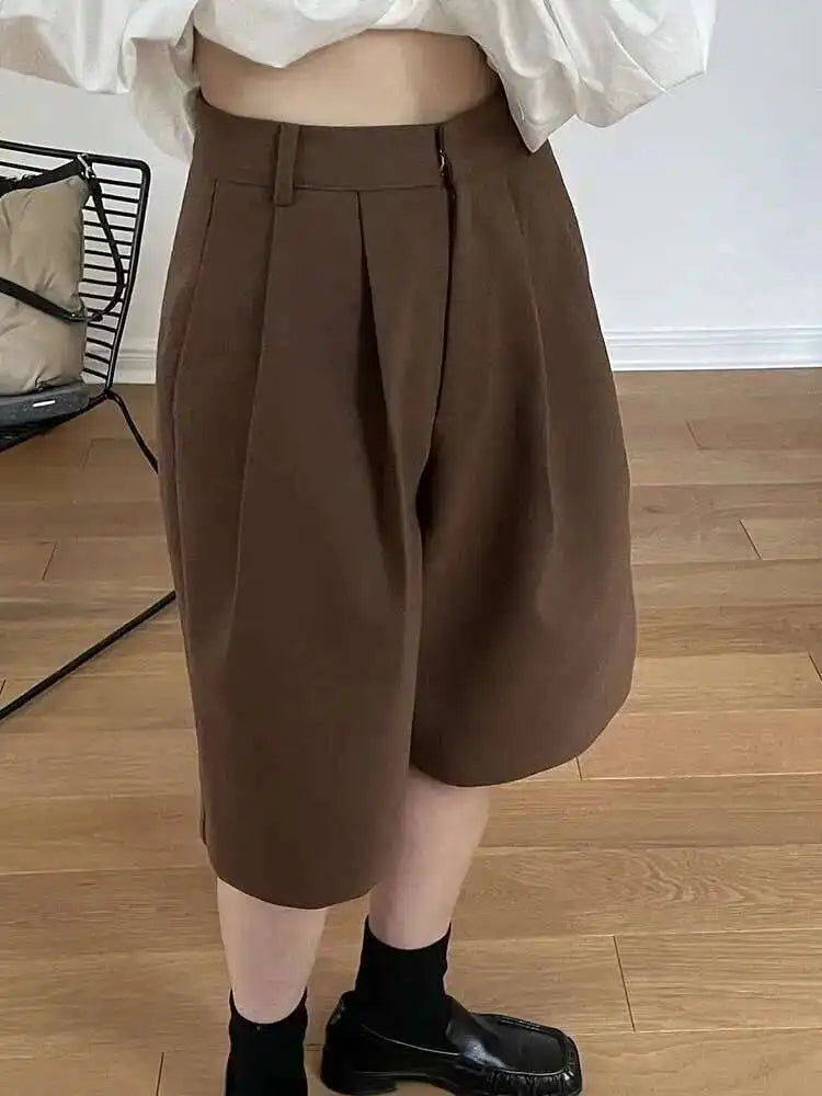 Women Gray Pleated Pocket Elegant Casual Wide Leg Shorts New High Waist Trousers Fashion Tide Spring Summer 2025 1DH4866