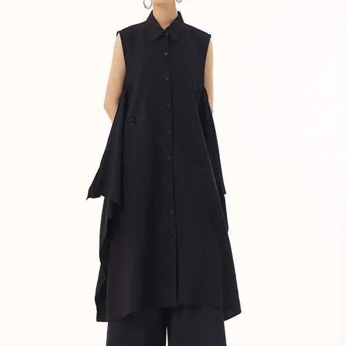 Load image into Gallery viewer, Women Khaki Irregular Spliced Big Size Midi Shirt Dress New Lapel Sleeveless Fashion Tide Spring Summer 2025 1DH9434
