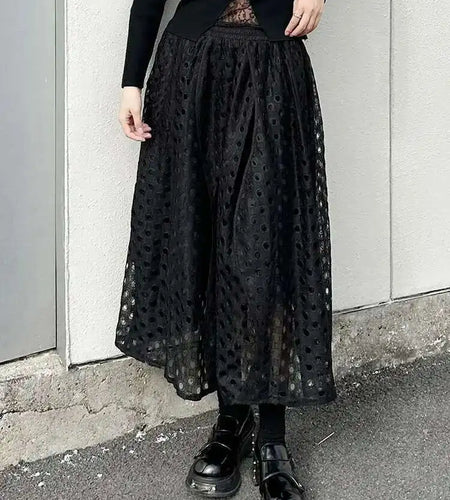 High Elastic Waist Black Lace Hollow Out A-line Elegant Half-body Skirt Women Fashion Tide New Spring Autumn 2025 1DH8738