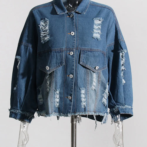 Load image into Gallery viewer, Spliced Pocket Embroidery Denim Jacket For Women Lapel Long Sleeve Patchwork Button Casual Loose Jackets Female New
