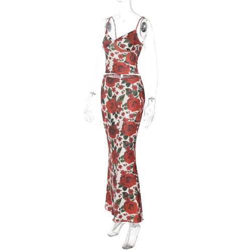 Load image into Gallery viewer, Floral Print Sexy Skirt Two Piece Sets Women Fashion Sleeveless Crop Tops And Long Skirt Femme Printed Two Piece Sets
