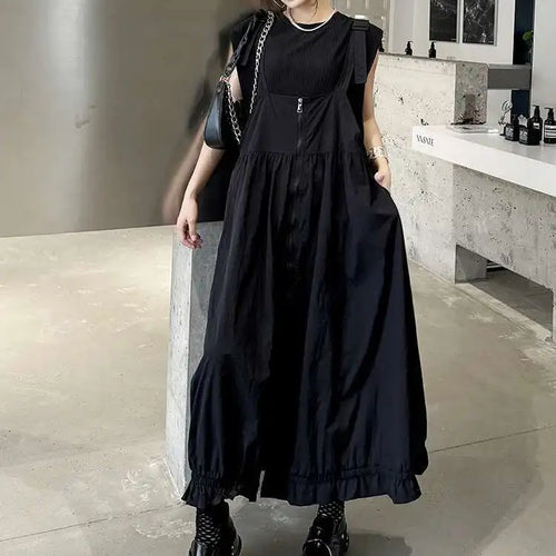 Load image into Gallery viewer, Women Green Pleated Pocket Big Size Strap Dress New Square Collar Sleeveless Fashion Tide Spring Autumn 2025 1DH6067
