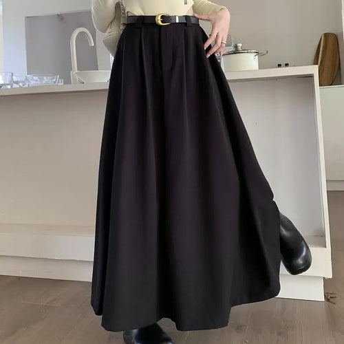 Load image into Gallery viewer, Autumn Black Pockets Long Skirt Women With Belt 2023 Fashion Korean Ladies High Waist Pleated A-line Grey Suit Skirt Female Chic
