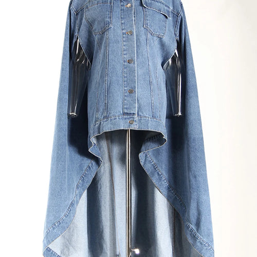 Load image into Gallery viewer, Women Blue Denim Irregular Big Size Cloak Trench New Lapel Long Sleeve Windbreaker Fashion Tide Spring Autumn 2025 7AB6483
