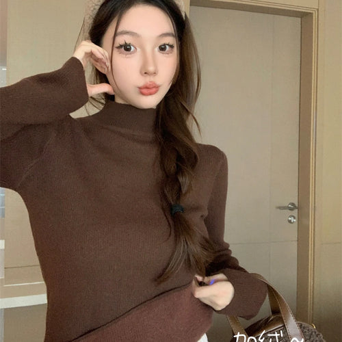 Load image into Gallery viewer, Solid Warm Elegant Fashion Half Turtleneck Sweater Women 2023 Autumn Winter Vintage Basic Long Sleeve Plush Pullover Tops Simple

