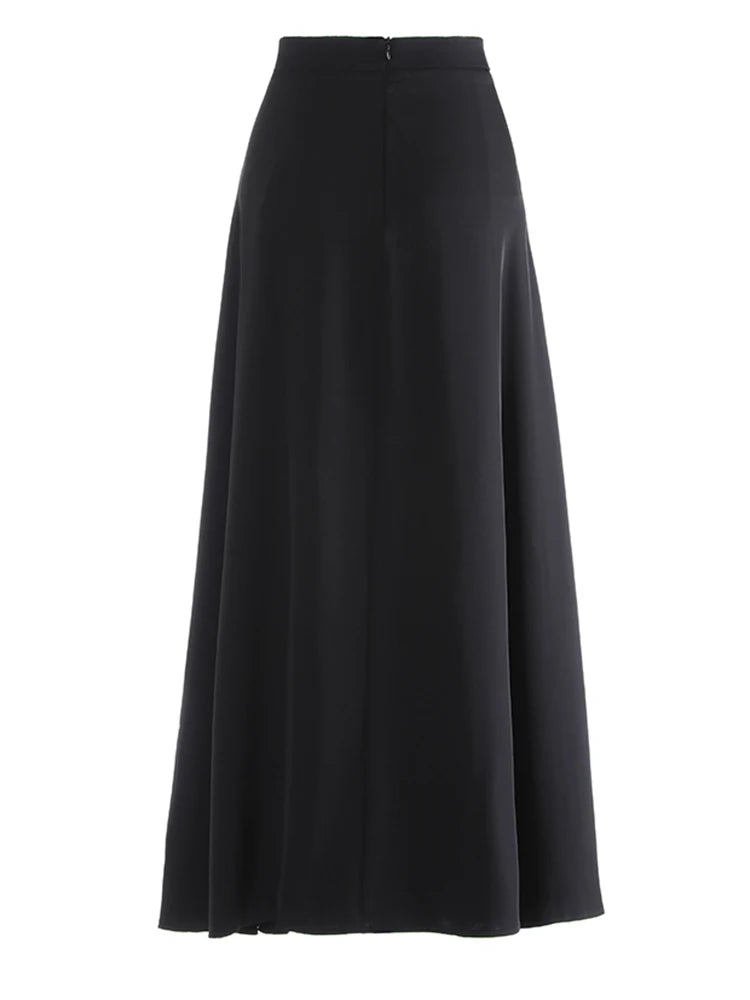 High Waist Rose Red Rivet Pleated Elegant Long A-line Half-body Skirt Women Fashion Tide New Spring Autumn 2025 1DJ0915