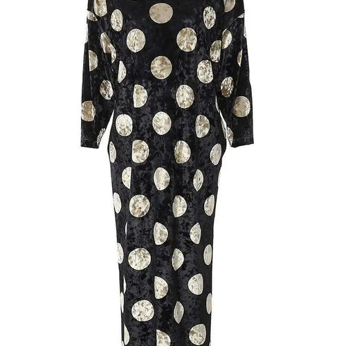 Load image into Gallery viewer, Women Black Dot Velvet Big Size Elegant Dress New Round Neck Long Sleeve Loose Fit Fashion Tide Spring Autumn 2025 1DH2819
