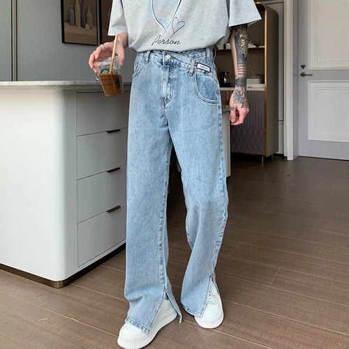 Load image into Gallery viewer, Niche Design Men&#39;s Denim Pants Slit Casual Wide Leg Flared Trousers Straight Loose Solid Color Male Jeans Autumn 9C6894
