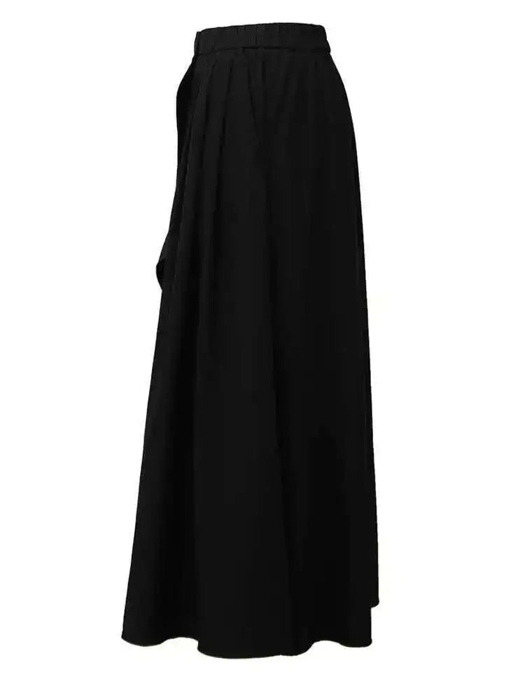 High Elastic Waist Black Irregular Pocket Midi A-line Half-body Skirt Women Fashion Tide New Spring Autumn 2025 1DH5348