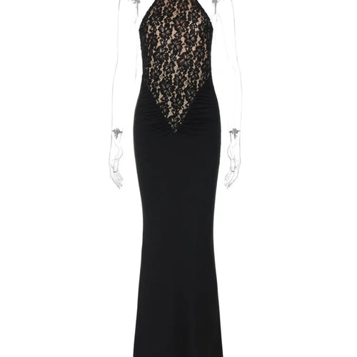 Load image into Gallery viewer, Lace Halter Backless Sexy Maxi Dress For Women Black Off-shoulder Strapless Sleeveless Bodycon Club Party Long Dress
