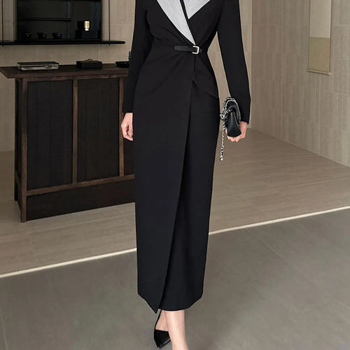 Load image into Gallery viewer, Slimming Spliced Folds Fashion Blazer Dresses for Women Lapel Long Sleeves Temperament Dress Female Clothing New
