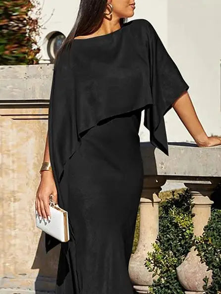 Women Luxury Evening Prom Maxi Dress 2025 Summer Elegant Shiny Cape Asymmterical Batwing Sleeves Long Dresses Autumn