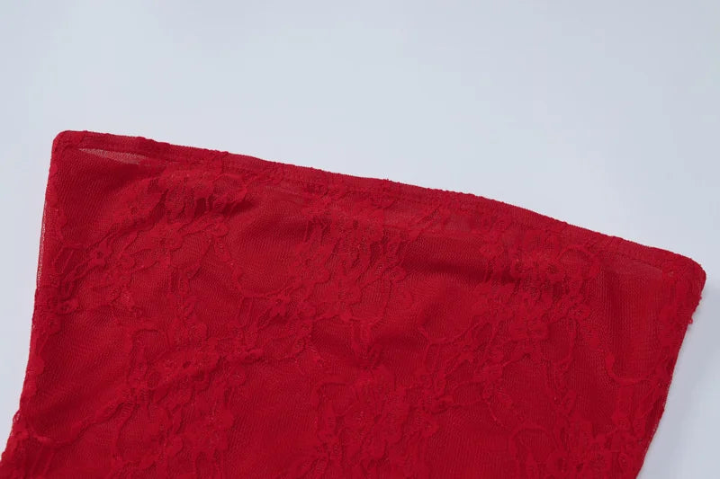 See Through Lace Sexy Dress Set Women Off-shoulder Strapless Dress And Pants Matching Sets Ladies Party Two Piece Set