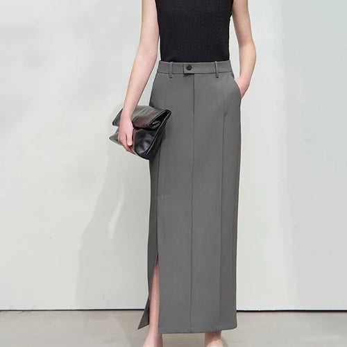 Load image into Gallery viewer, Minimalism Premium Skirt For Women 2025 Autumn New Commuter Asymmetric Split Straight Skirt Slim Thin Suit Skirt 12521019
