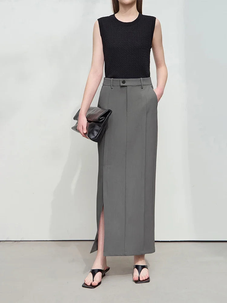 Minimalism Premium Skirt For Women 2025 Autumn New Commuter Asymmetric Split Straight Skirt Slim Thin Suit Skirt 12521019