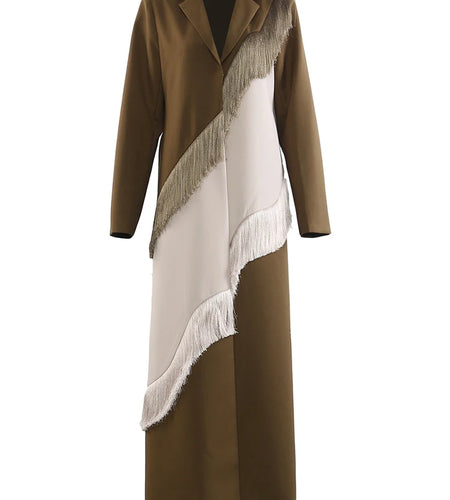 Women Army Green Color-block Tassels Big Size Blazer New Lapel Long Sleeve Jacket Fashion Tide Spring Autumn 2025 1DJ1290