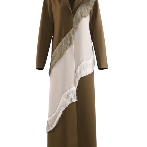 Load image into Gallery viewer, Women Army Green Color-block Tassels Big Size Blazer New Lapel Long Sleeve Jacket Fashion Tide Spring Autumn 2025 1DJ1290
