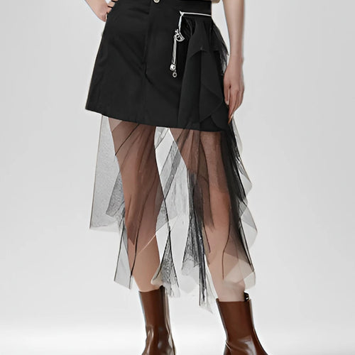 Load image into Gallery viewer, Solid Spliced Mesh Chic Skirts For Women High Waist Temperament Patchwork Zipper Slimming Skirt Female Fashion New
