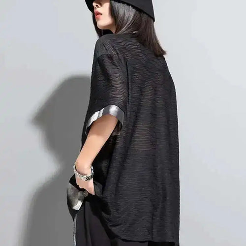 Load image into Gallery viewer, Women Black Tie Dye Printed Big Size Thin Blouse New Lapel Half Sleeve Loose Fit Shirt Fashion Spring Summer 2025 1DF8662
